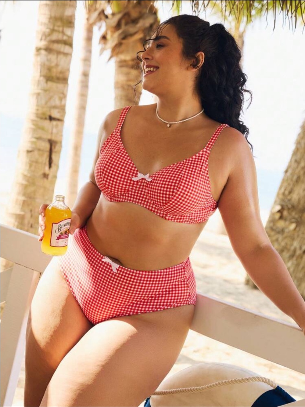SHEIN Red Retro Plaid Swimsuit Set